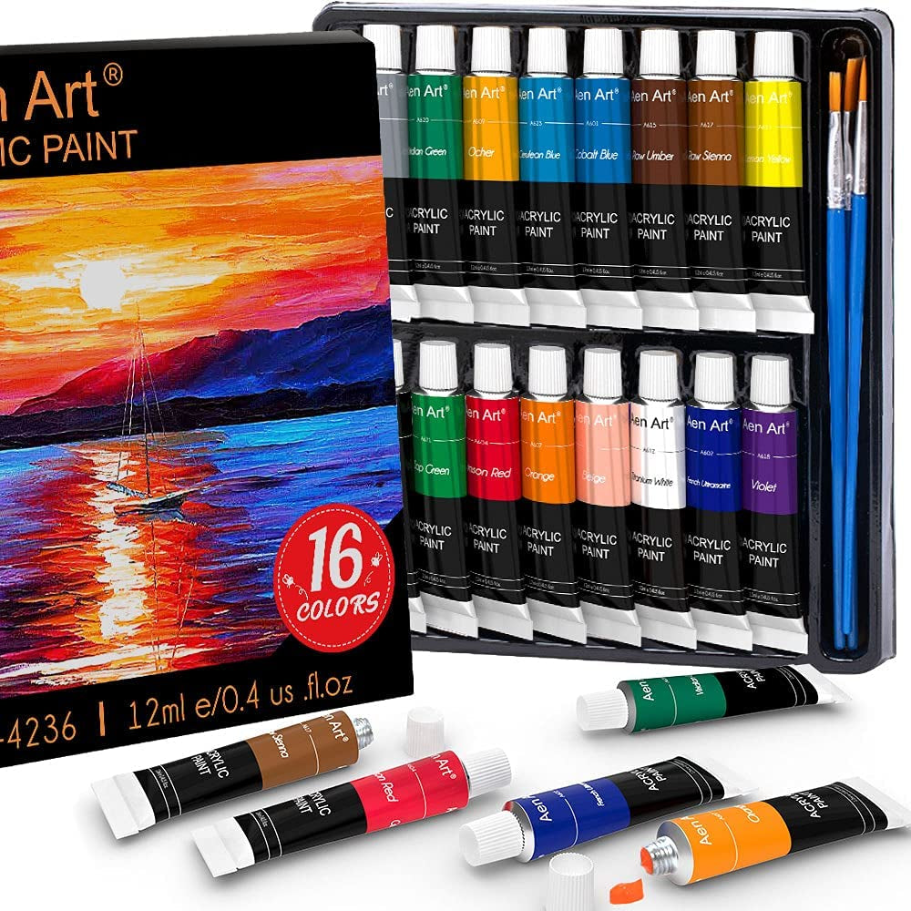 Aen Art Acrylic Paint Set, 16 Colors Painting Supplies for Canvas Wood  Fabric Ceramic Crafts, Non Toxic&Rich Pigments for Beginners